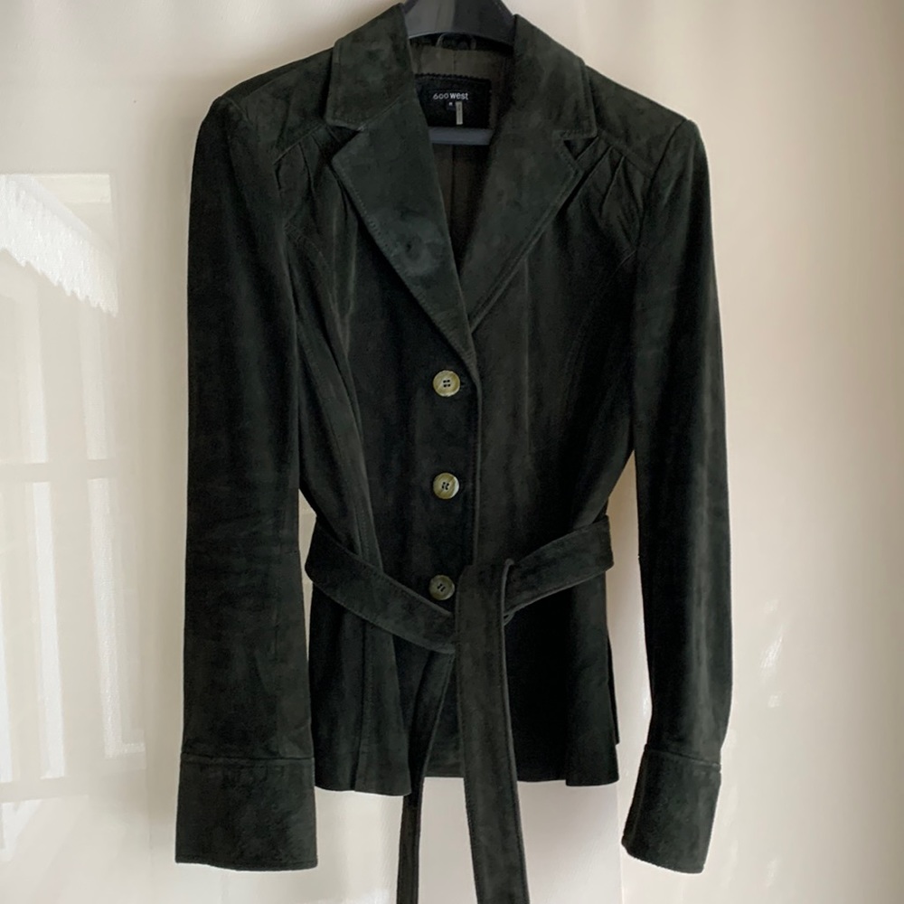 VGUC GORGEOUS DK GRN 600West GEN SUEDE LADIES M JACKET w REMOVABLE TIE BELT